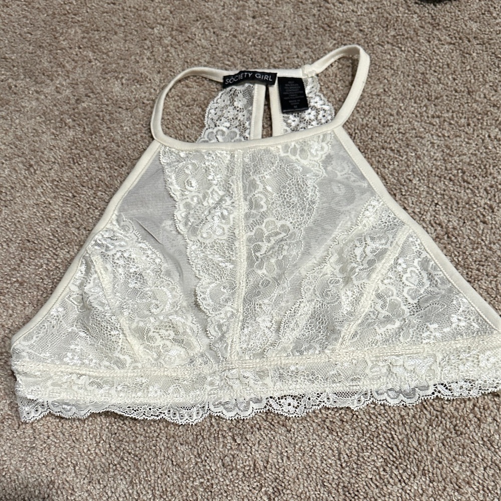 Society Cream Lace Halter Bralette